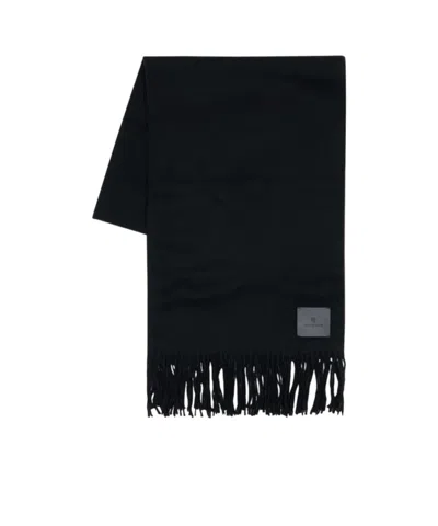Anine Bing Augustina Fringed Wool Scarf In Black