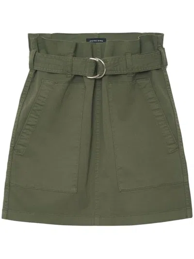 Anine Bing Aveline Cotton Straight Skirt In Green