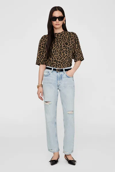 ANINE BING ANINE BING AVI TEE IN BLACK AND BROWN LEOPARD