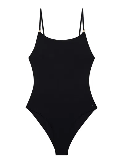 Anine Bing High-cut Leg Swimsuit Scoop Neckline In Black