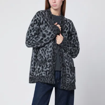 Anine Bing Banks Grey Leopard-print Cardigan In Gray