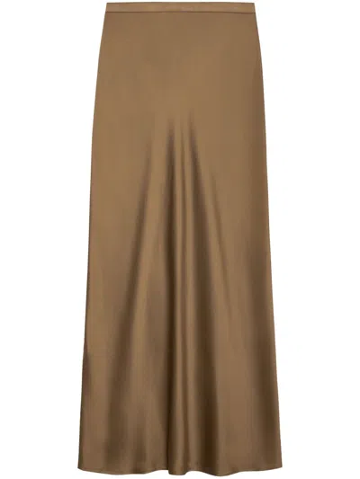 Anine Bing Bar Silk Midi Skirt In Marrone