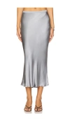 Anine Bing Silk Midi Skirt High Waist In Silver