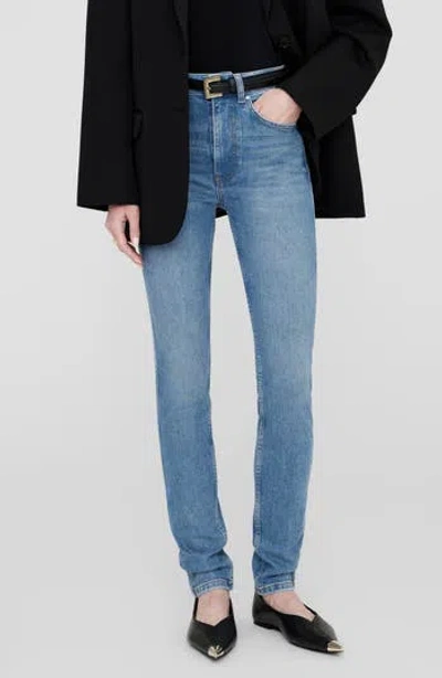Anine Bing Beck High Waist Ankle Skinny Jeans In Enamel Blue
