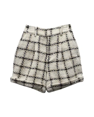 Anine Bing Becky Plaid Tweed Shorts In Beige Polyester In Grey