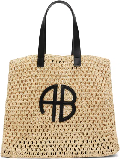 Anine Bing Beige & Black Large Rio Tote In Sand