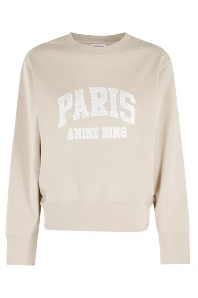 Anine Bing Beige Harry Shrunken Paris Front-logo Cotton Sweatshirt In Multi