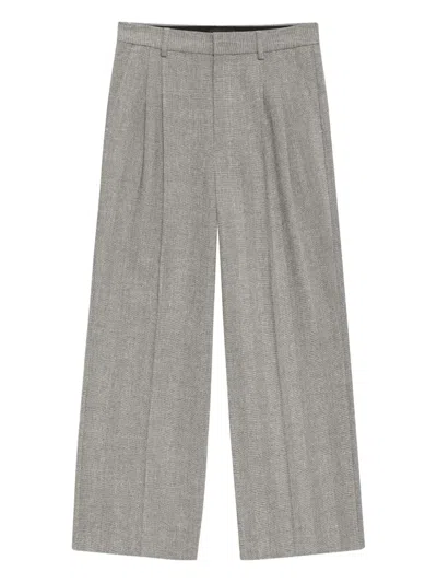 Anine Bing Belen Herringbone Trousers In Gray