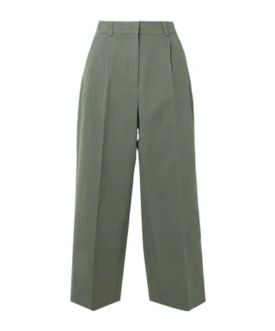 Anine Bing Belen Pleated Cotton-twill Tapered Pants In Green