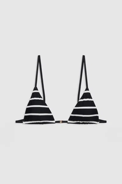 ANINE BING BELLAMY BIKINI TOP - BLACK AND WHITE STRIPE L