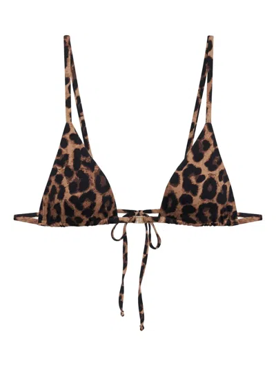 Anine Bing Adjustable Strap Triangle Cup Leopard Print Bikini Top In Black