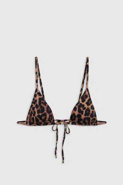 ANINE BING ANINE BING BELLAMY BIKINI TOP IN BLACK AND BROWN LEOPARD