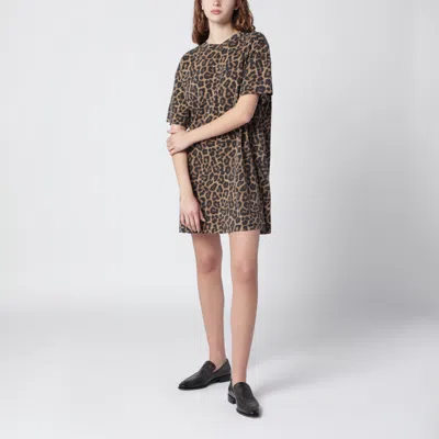 Anine Bing Beth Mini Dress In Leopard-print Cotton In Brown