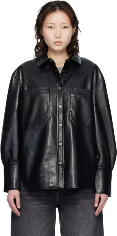 Anine Bing Black Dante Regenerated Leather Shirt