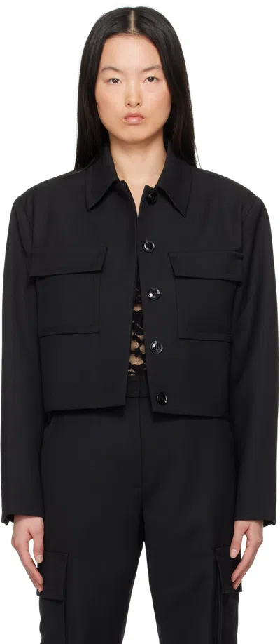 Anine Bing Dayton Cropped Grain De Poudre Jacket In Black