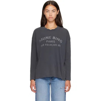 Anine Bing Black Ivan Long Sleeve 'paris' Stencil T-shirt