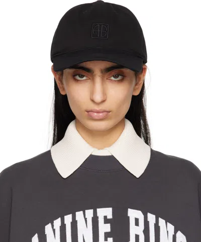 Anine Bing Black Jeremy Framed Monogram Baseball Cap