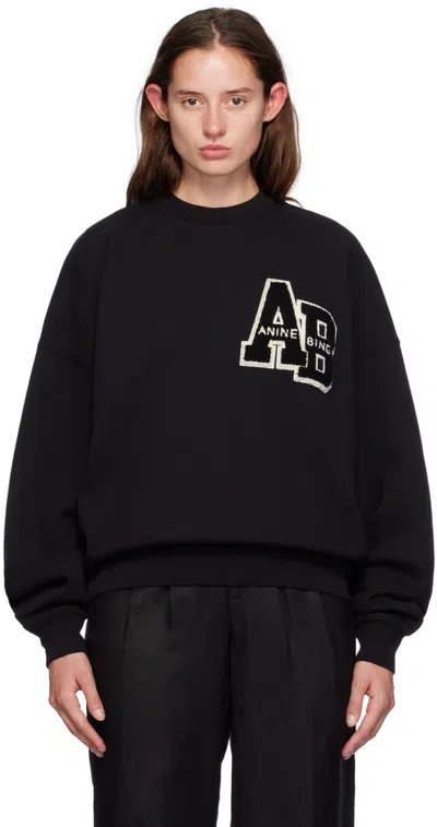 Anine Bing Miles Letterman Oversized Sweatshirt In Black