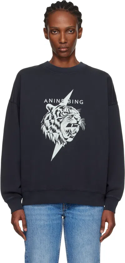 Anine Bing Black Miles Tiger Sweatshirt