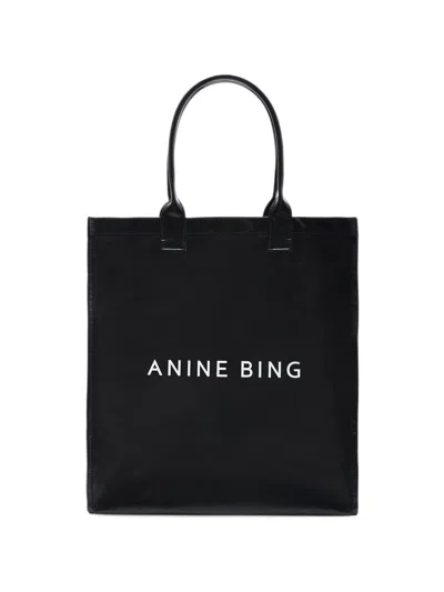 Anine Bing Black Polyurethane Coated Canvas Tote