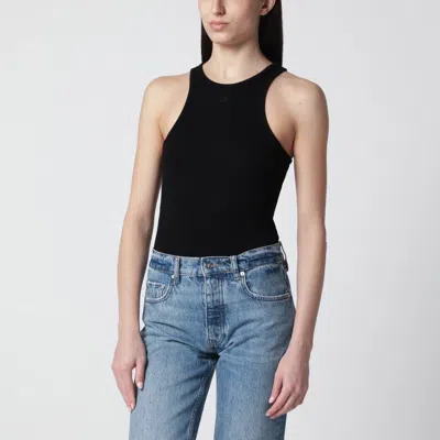 Anine Bing Black Ribbed Tank Top With Logo Embroidery