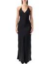 Anine Bing Black Satin Long Laurel Slip Dress With Crisscross Straps In Black
