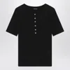 Anine Bing Ribbed Texture Round Neck Button Detailing Top In Black