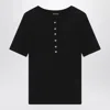 Anine Bing Ribbed Texture Round Neck Button Detailing Top In Black