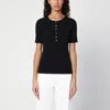 Anine Bing Ribbed Texture Round Neck Button Detailing Top In Black