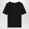 Anine Bing Ribbed Texture Round Neck Button Detailing Top In Black