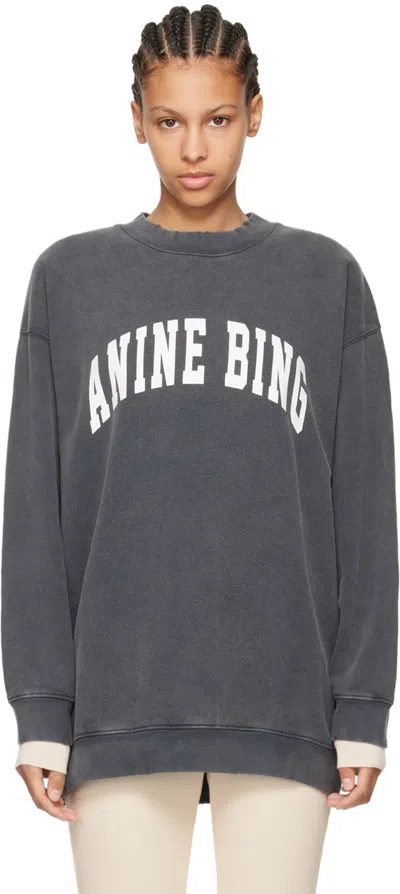 Anine Bing Black Tyler Sweatshirt In Washed Black