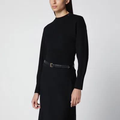 Anine Bing Imane Knit Sculpted Waist Crew Top In Black