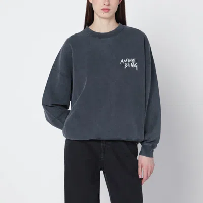 Anine Bing Black Washed Oversized Sweatshirt With Logo Women In Blue