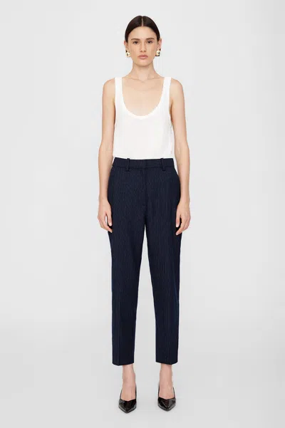 Anine Bing Blaine Trouser In Navy Pinstripe