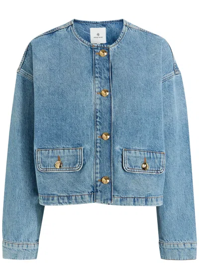 Anine Bing Blanchet Denim Jacket Round Neck Design In Blue