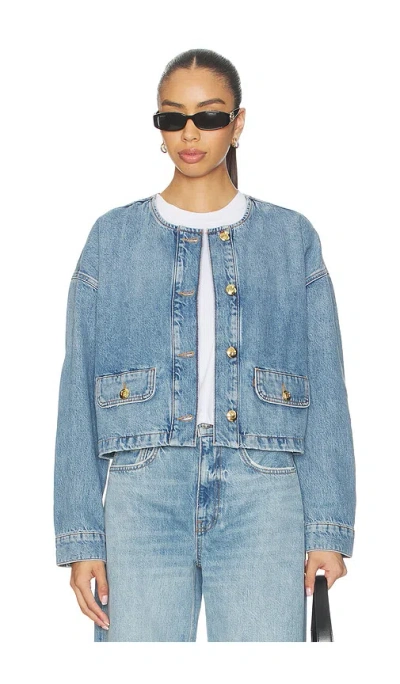 Anine Bing Blanchet Denim Jacket Round Neck Design In Blue