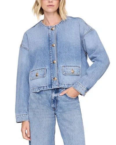 Anine Bing Blanchet Denim Jacket Round Neck Design In Blue