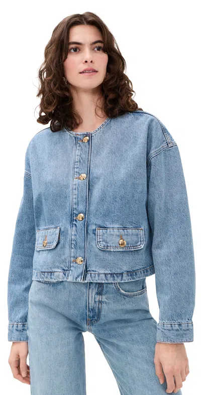 Anine Bing Blanchet Denim Jacket Round Neck Design In Blue