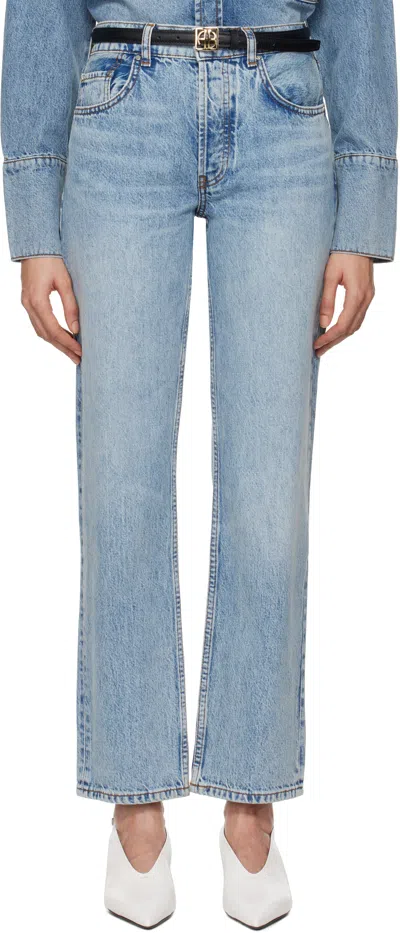 Anine Bing Blue Benson Jeans In Washed Blue
