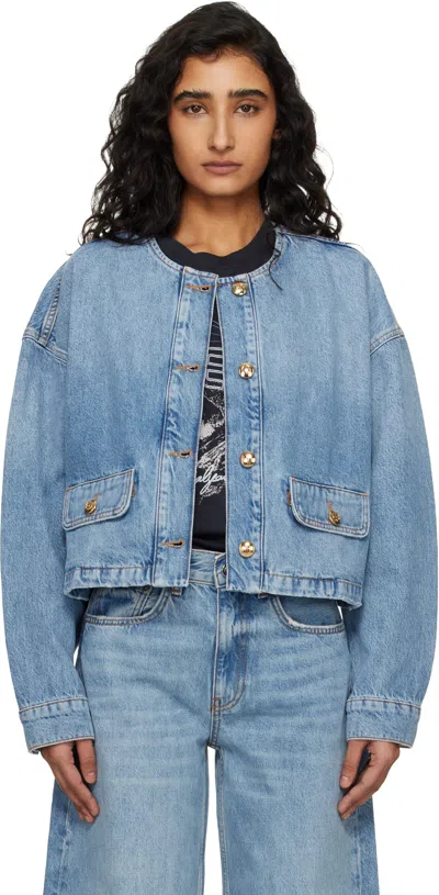 Anine Bing Blanchet Denim Jacket Round Neck Design In Blue