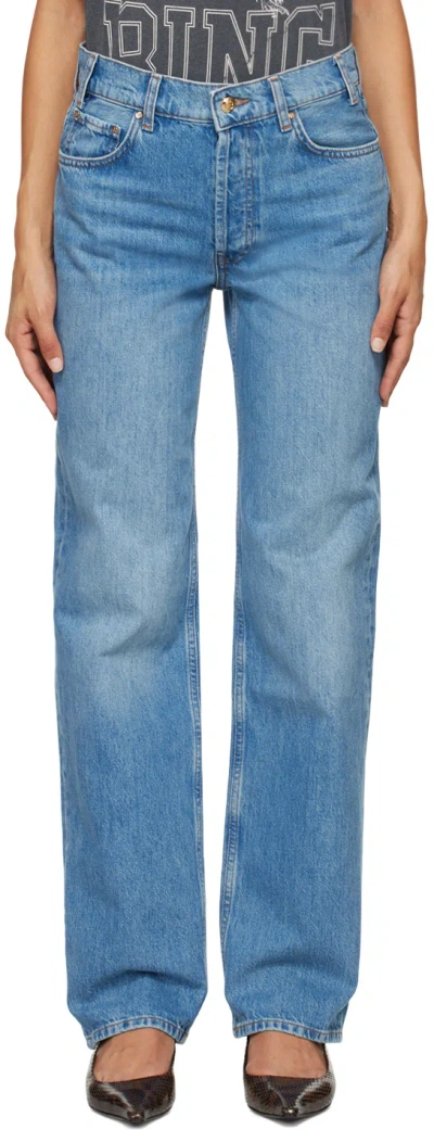 Anine Bing Blue Gavin Long Jeans In Washed Blue