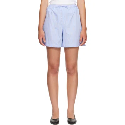 Anine Bing Womens Washed Blue Ramy Pinstripe Cotton Shorts