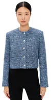 Anine Bing Cropped Tweed Jacket With Four Button Cuffs In Blue