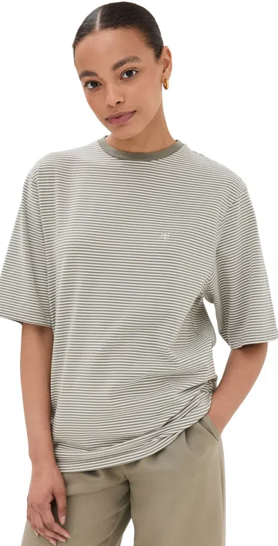 Anine Bing Bo Tee In Olive And Ivory Stripe
