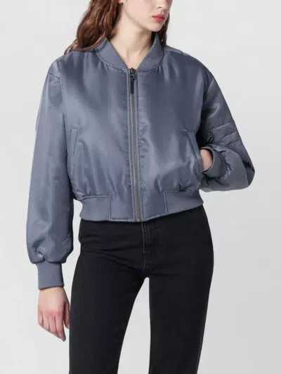 Anine Bing Bomber Coat Side Pocket Ribbed Cuffs Hem In Blue