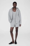 Anine Bing Bond Zip Up Hoodie Framed Monogram In Heather Grey