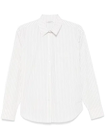 Anine Bing Braxton Striped Monogram Shirt In White Bordeaux