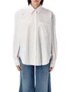 Anine Bing Stripe Mika Cotton Shirt In White Bordeaux Stripes