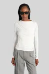 Anine Bing Draped Long Sleeve Stretch Fabric Top In White