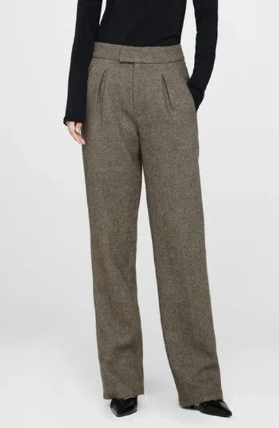 Anine Bing Brice Herringbone Wool Blend Trousers In Black And Tan Herringbone